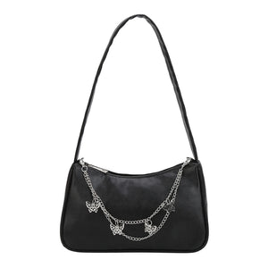 Women PU Leather Small Shoulder Bag Vintage Butterfly Chain Underarm Bags