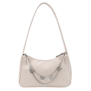 Women PU Leather Small Shoulder Bag Vintage Butterfly Chain Underarm Bags