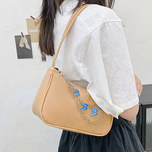 Women PU Leather Small Shoulder Underarm Bag Ladies Vintage Butterfly Chain
