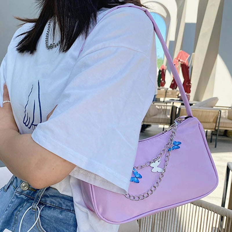 Women PU Leather Small Shoulder Underarm Bag Ladies Vintage Butterfly Chain