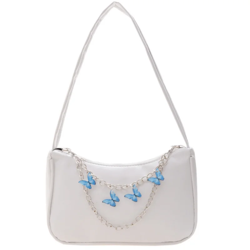 Women PU Leather Butterfly Chain Zipper Mini Hobos Handbag