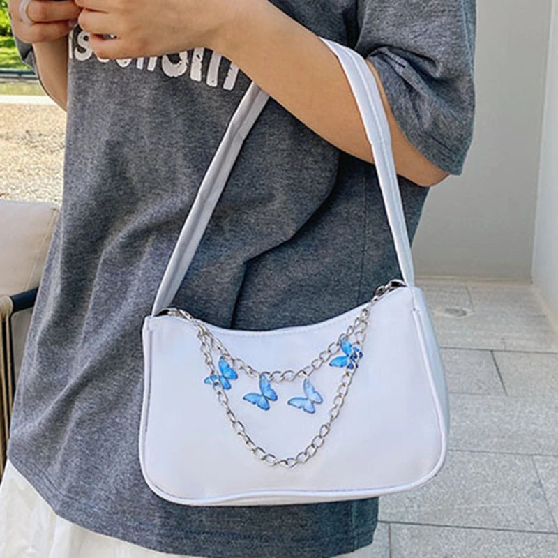 Women PU Leather Small Shoulder Underarm Bag Ladies Vintage Butterfly Chain
