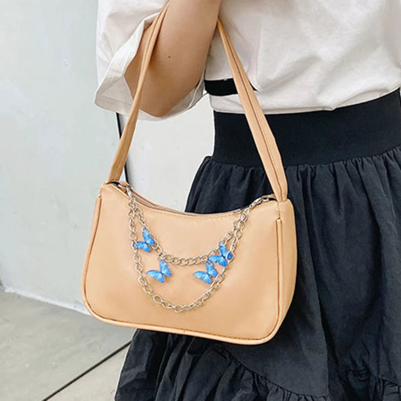 Vintage Butterfly Chain Leather Shoulder Bag