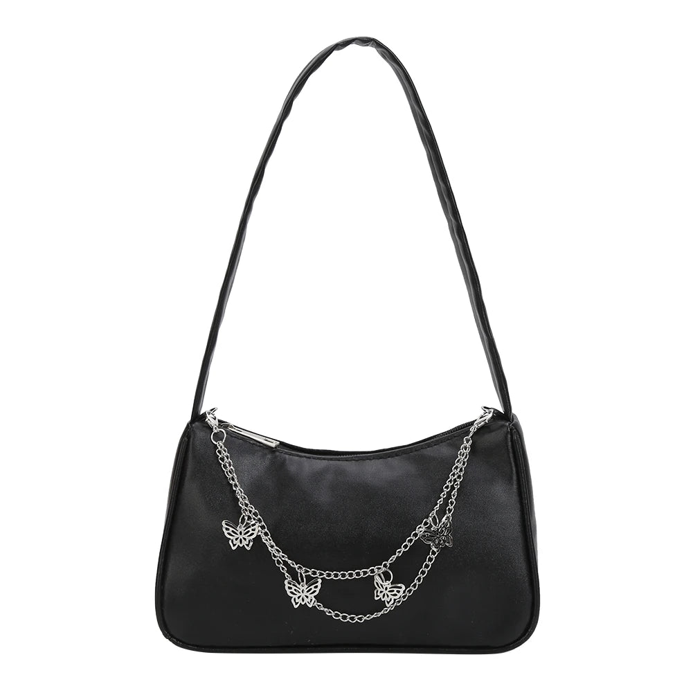 Women PU Leather Mini Purse Handbag Vintage Butterfly Chain Zipper