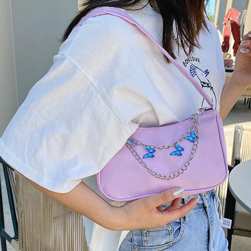 Vintage Butterfly Chain Leather Shoulder Bag
