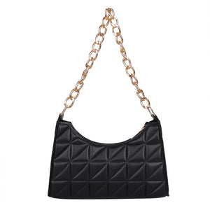 Women PU Leather Chain Shoulder Bag Lady Casual Lattice Pattern Handbag