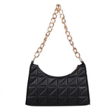 Women PU Leather Chain Shoulder Bag Lady Casual Lattice Pattern Handbag