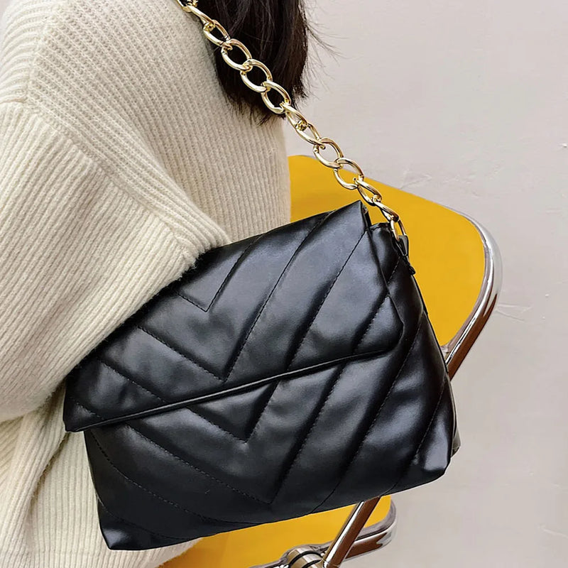 Women PU Messenger Bag Casual Ladies Chain Solid Flap Handbags