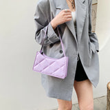 Women PU Shoulder Underarm Bag Solid Lattice Pattern Handbag