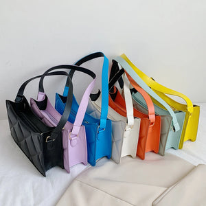 Women PU Shoulder Underarm Bag Solid Lattice Pattern Handbag