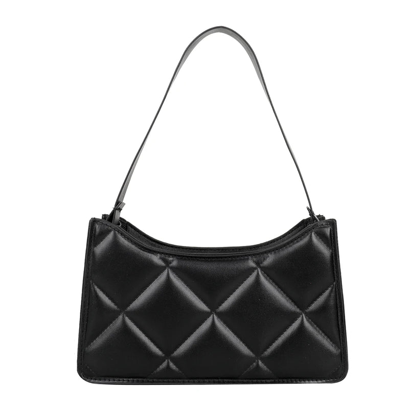 Women PU Shoulder Underarm Bag Solid Lattice Pattern Handbag