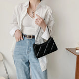 Women PU Shoulder Underarm Bag Solid Lattice Pattern Handbag