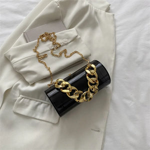 Women PVC Barrel-shaped Bag Thick Chains Shoulder Bags Small Acrylic Totes