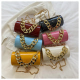 Women PVC Barrel-shaped Bag Thick Chains Shoulder Bags Small Acrylic Totes