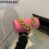 Women PVC Barrel-shaped Bag Thick Chains Shoulder Bags Small Acrylic Totes
