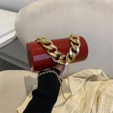 Women PVC Barrel-shaped Bag Thick Chains Shoulder Bags Small Acrylic Totes