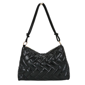 Women Padded Nylon Shoulder Space Bag Portable Travel Solid Quilted Lattice Patt