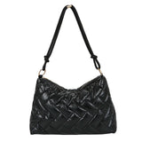 Women Padded Nylon Shoulder Space Bag Portable Travel Solid Quilted Lattice Patt