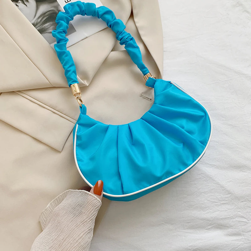 Women Pleated Shoulder Bag Casual Small Handbag Purse