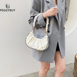 Women Pleated Shoulder Bag Casual Small Handbag Purse