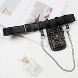 Women Plus Size Wide PU Waist Belt with Mini Bag