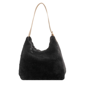 Women Plush Double Strap Handbag Warm Soft Fur Large Capacity Shopping Bag