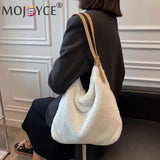Women Plush Double Strap Handbag Soft Fur Large Capacity Purse