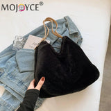 Women Plush Double Strap Handbag Soft Fur Large Capacity Purse