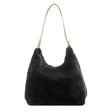 Women Plush Double Strap Handbag Warm Soft Fur Large Capacity Shopping Bag