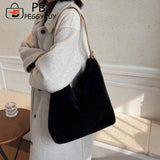 Women Plush Double Strap Handbag Warm Soft Fur Large Capacity Shopping Bag