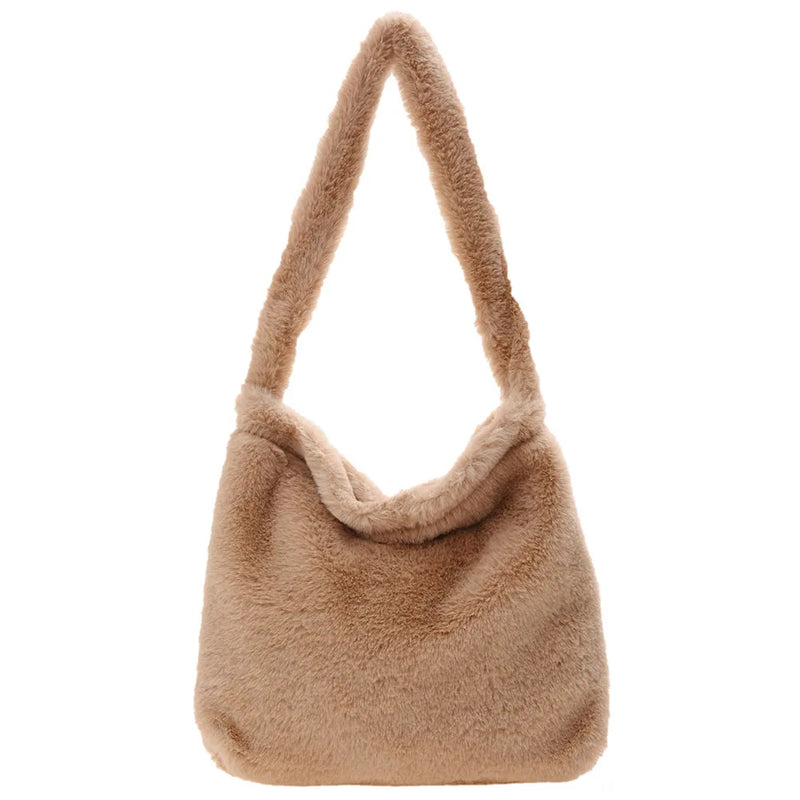 Women Plush Leopard Love Heart Underarm Shoulder Bag