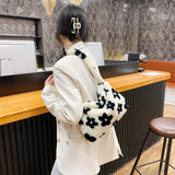 Leopard Love Heart Pattern Plush Shoulder Bag