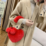 Women Plush Print Shoulder Bag Handbags Warm Winter Fluffy Underarm Bag