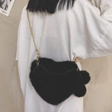 Women Plush Print Shoulder Bag Handbags Warm Winter Fluffy Underarm Bag