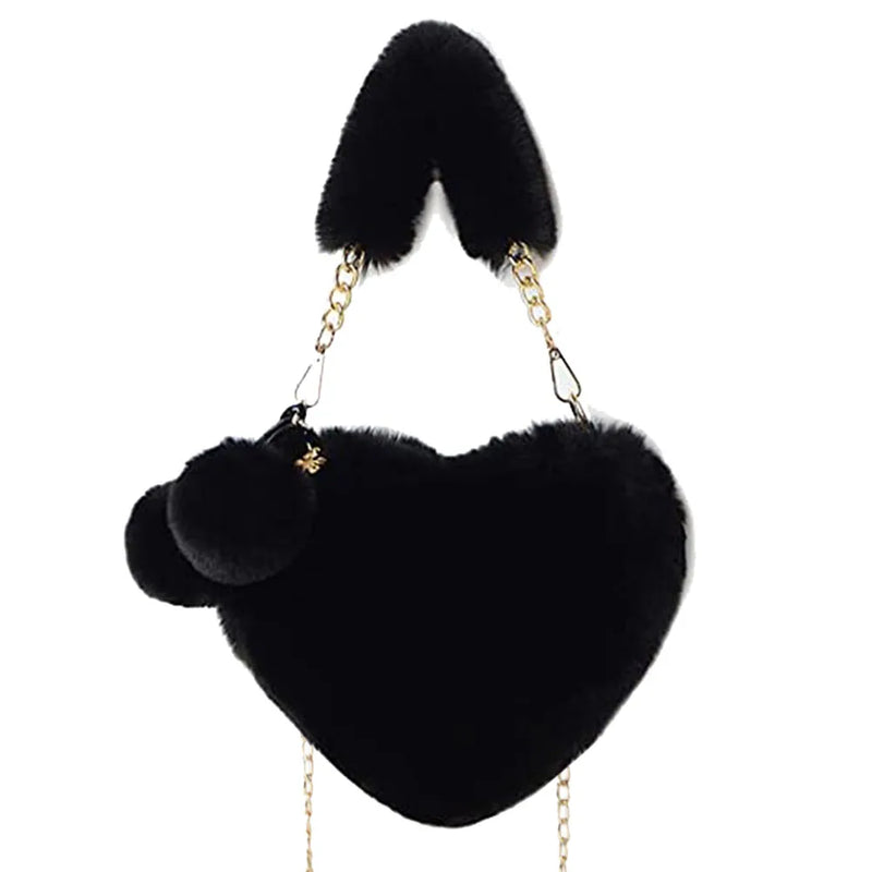 Women Plush Print Shoulder Bag Handbags Warm Winter Fluffy Underarm Bag