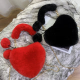 Women Plush Print Shoulder Bag Handbags Warm Winter Fluffy Underarm Bag