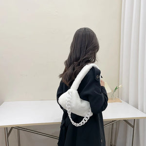 Soft Fluffy Chain Underarm Bag Portable Handle Women Armpit Bag