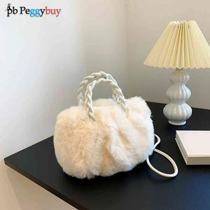 Women Plush Shoulder Bags Soft Crossbody Bags Winter Fluffy Fur Handle Bags