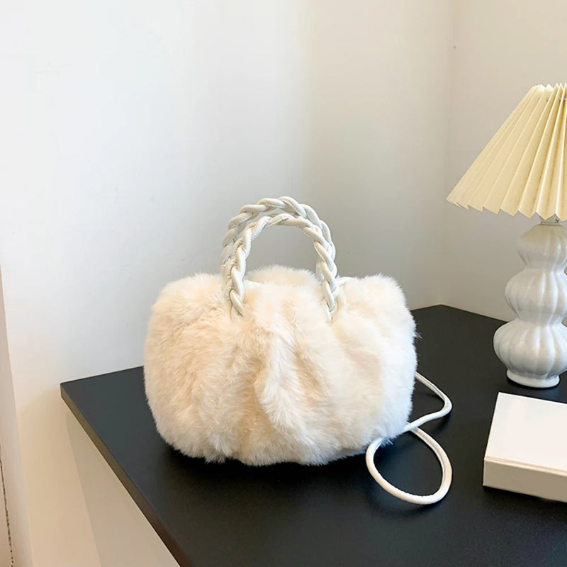 Women Plush Shoulder Bags Portable Small Crossbody Bags Female Winter Soft