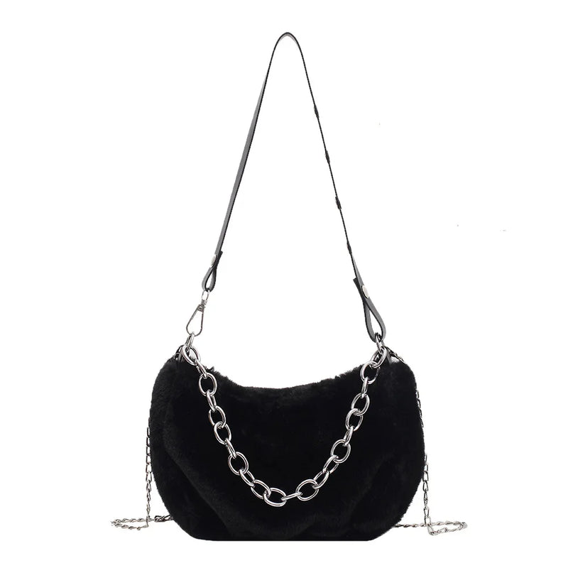 Women Plush Shoulder Top-handle Bag Chain Totes Shopping Bag