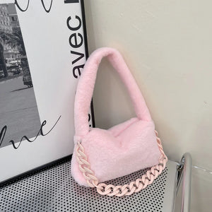 Women Plush Underarm Bags Soft Fluffy Casual Shoulder Bag Winter