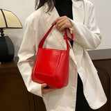 Women Red Shoulder Bag Leather Handbags Casual Big Tote Female Bucket Bag