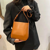 Women Red Shoulder Bag Leather Handbags Casual Big Tote Female Bucket Bag