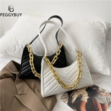 Women Thick Chain PU Leather Shoulder Bag Casual Small Hobos Handbags