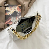 Women Thick Chain PU Leather Shoulder Bag Casual Small Hobos Handbags