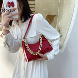 Women Thick Chain PU Leather Shoulder Bag Casual Small Hobos Handbags