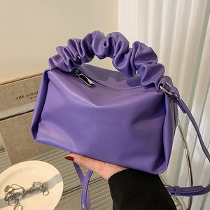 Women Purple Fold Handbag Soft PU Leather Flap Shoulder Bags Crossbody Bags