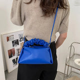 Women Purple Fold Handbag Soft PU Leather Flap Shoulder Bags Crossbody Bags