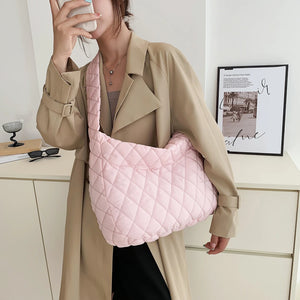 Large Capacity Rhombus Pattern Top-handle Bag for Travel