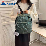 Waterproof Quilted Backpack with Pompom Ball
